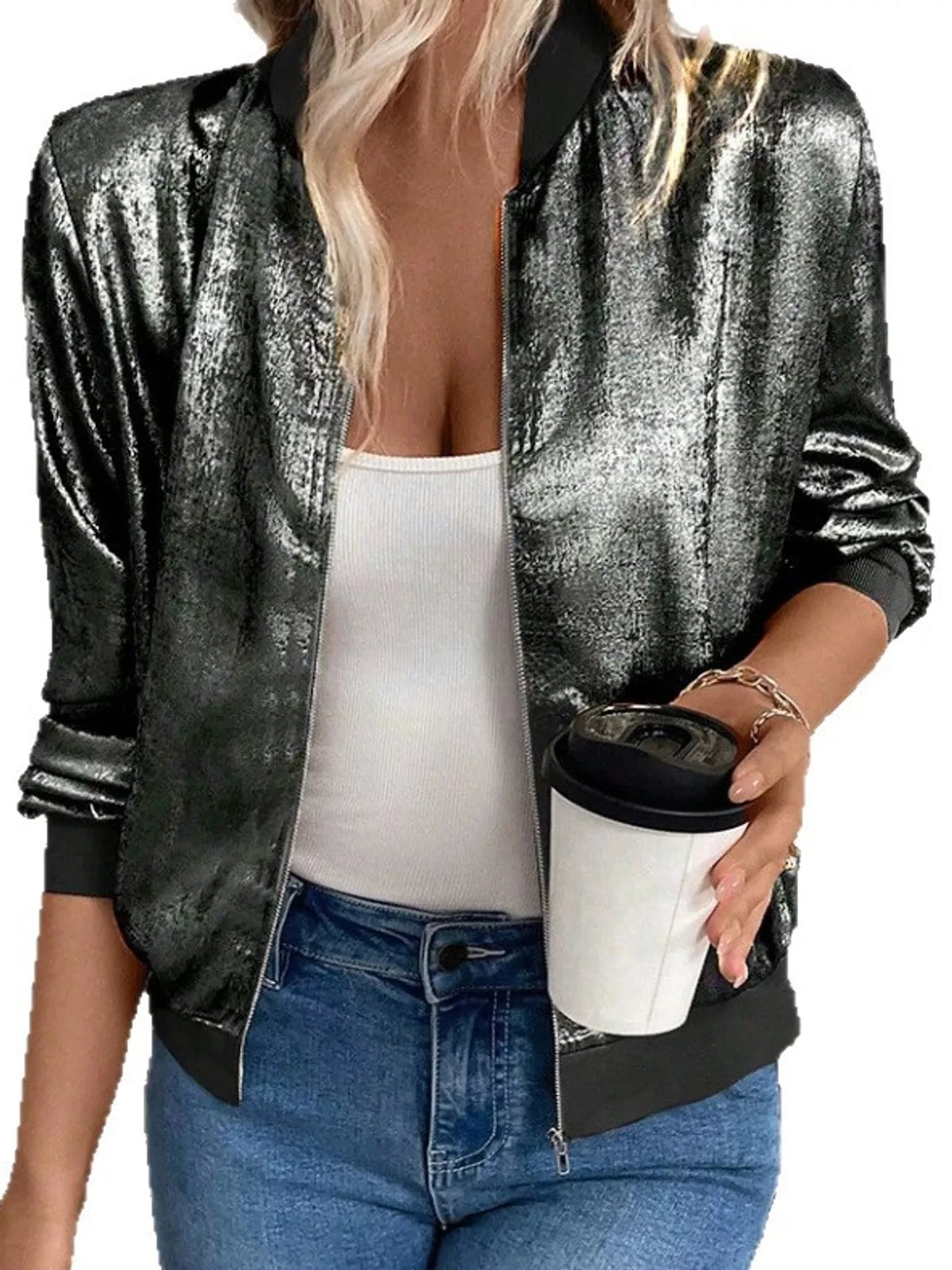 Full Size Zip Up Long Sleeve Jacket Plus Size