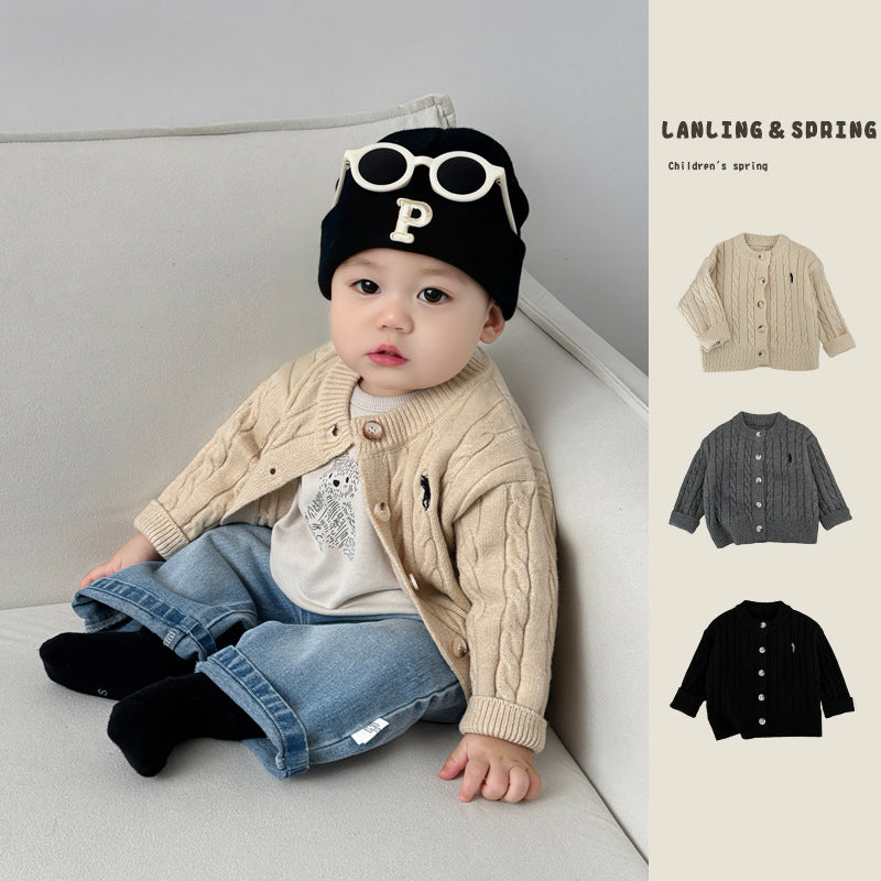 Fashionable Embroidered Casual Knitted Cardigan Childrens Sweater