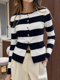 Striped Button-Down Knit Cardigan