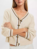 Striped Trim Button-Down Cardigan