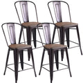 Set of 4 Industrial Metal Counter Stool Dining Chairs with Removable Backrests