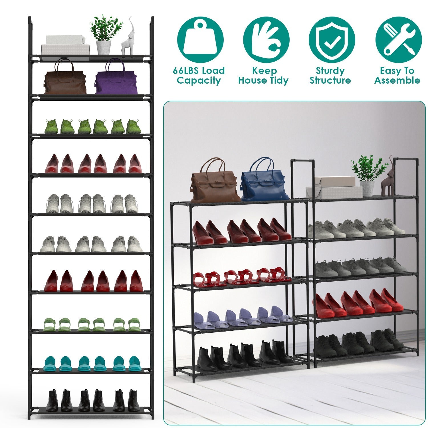 10-Tier Shoe Rack Organizer for Hallways and Closets