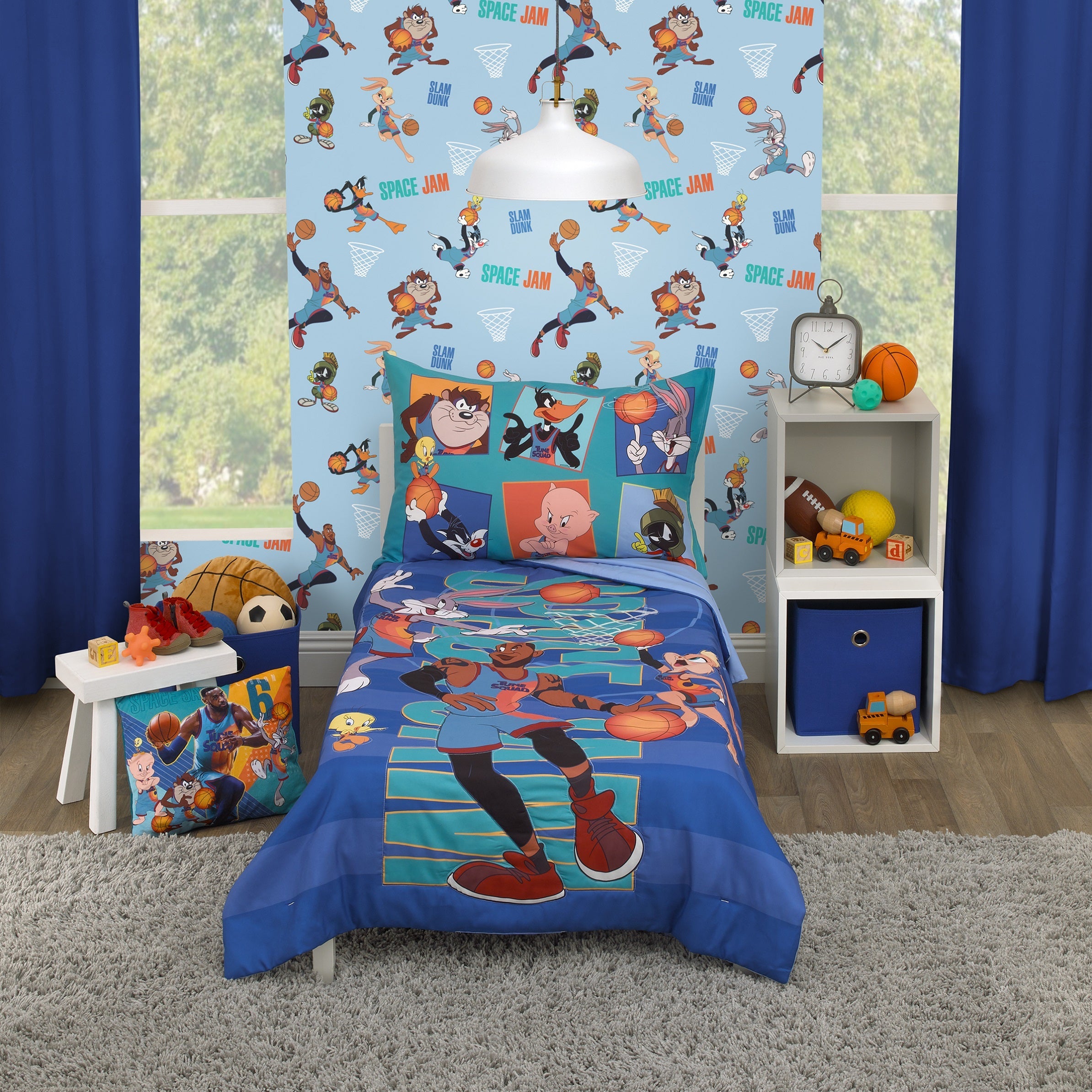 Warner Bros  Space Jam Blue, Orange and Teal Looney Tunes Super Soft Decorative Throw Pillow