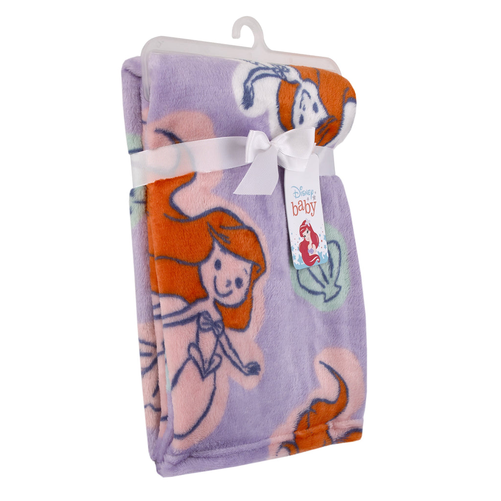 Disney The Little Mermaid Orange, Lavender, Aqua and White Ariel Super Soft Baby Blanket