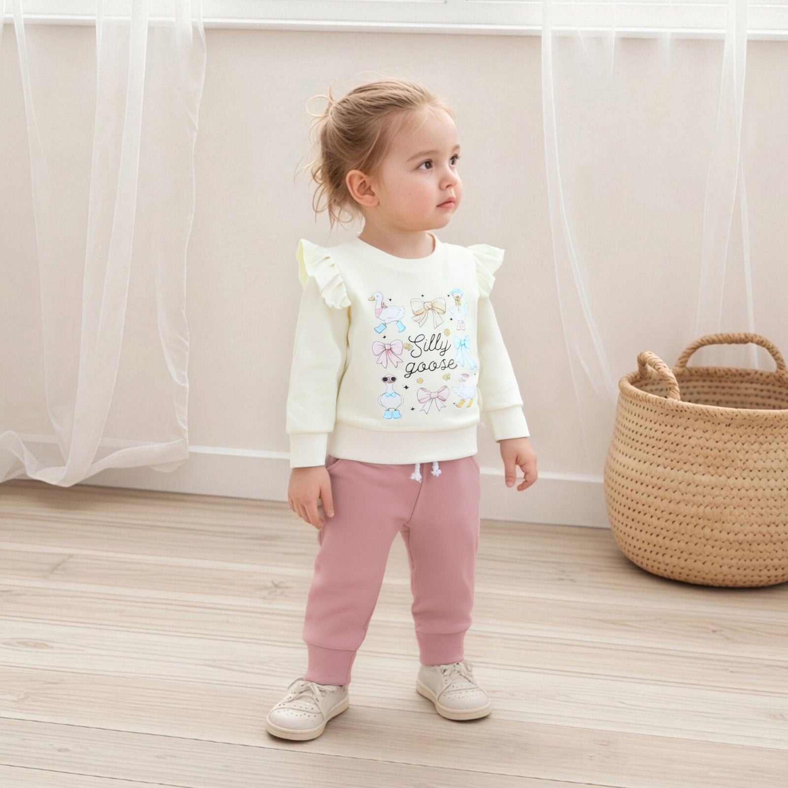 Baby Girls Duck And Letter-print Hoodie Set