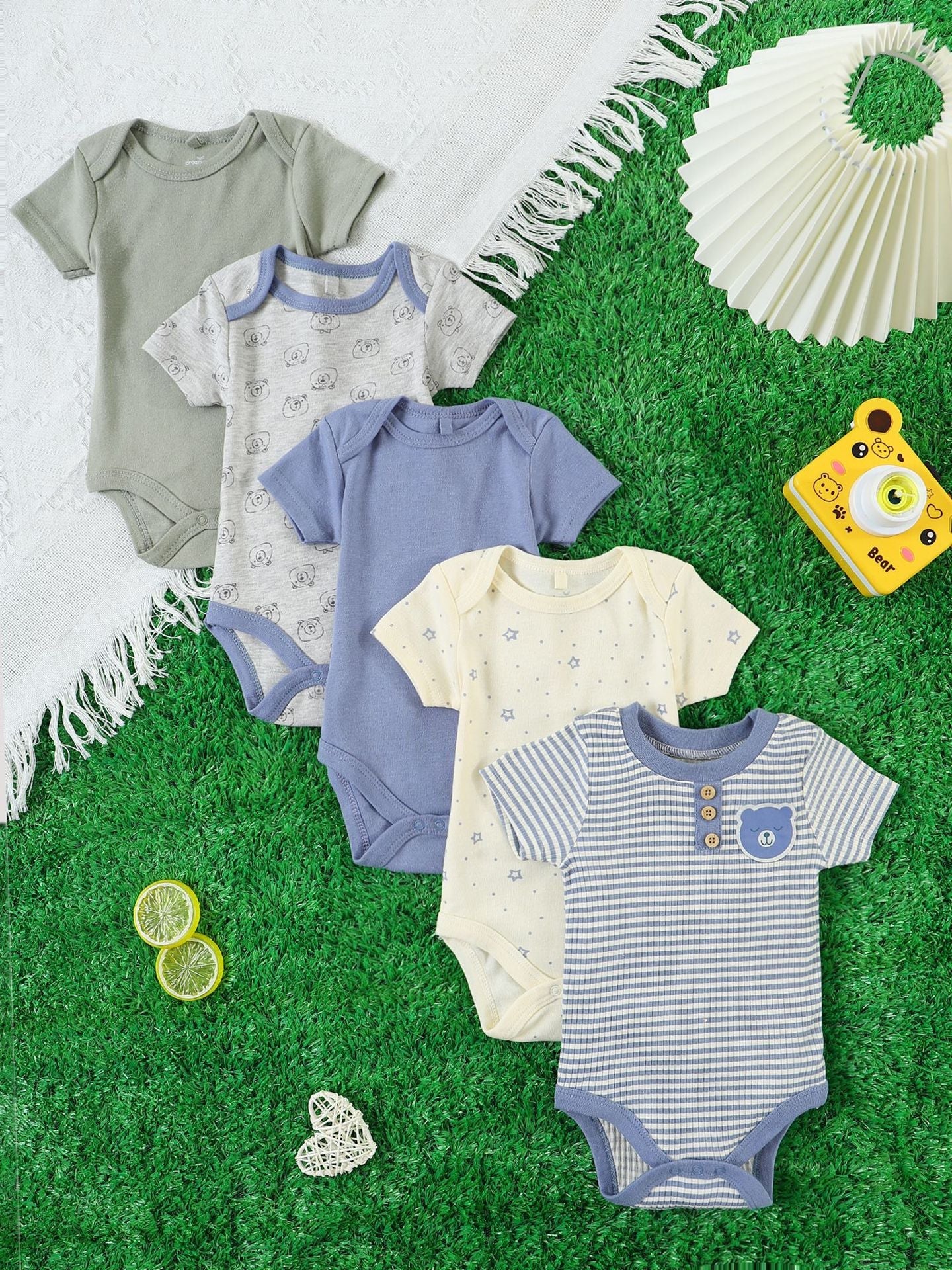 Cute Romper Short-Sleeve Baby Jumpsuit Five-Piece Set