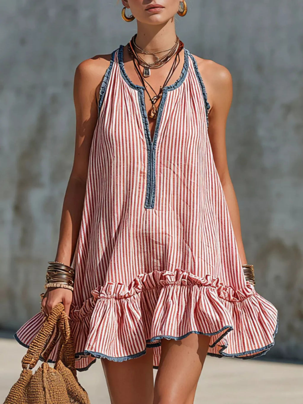 Striped Ruffle Hem Mini Dress