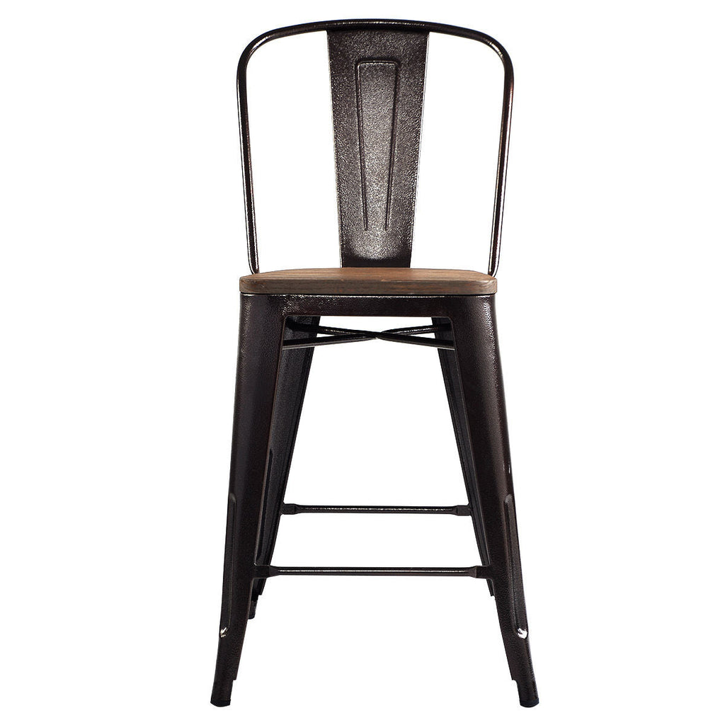 Set of 4 Industrial Metal Counter Stool Dining Chairs with Removable Backrests