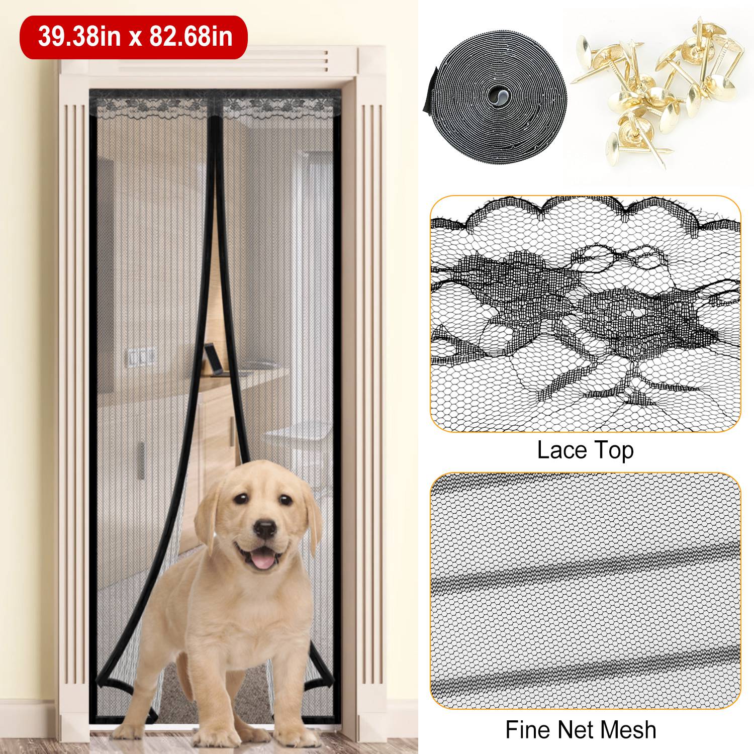Magnetic Mesh Curtain for Door with Seamless Magnets