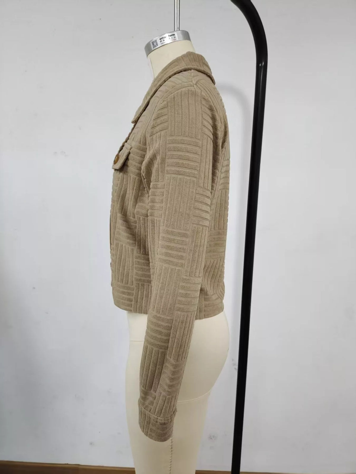 Textured Corduroy Button-Front Cropped Jacket