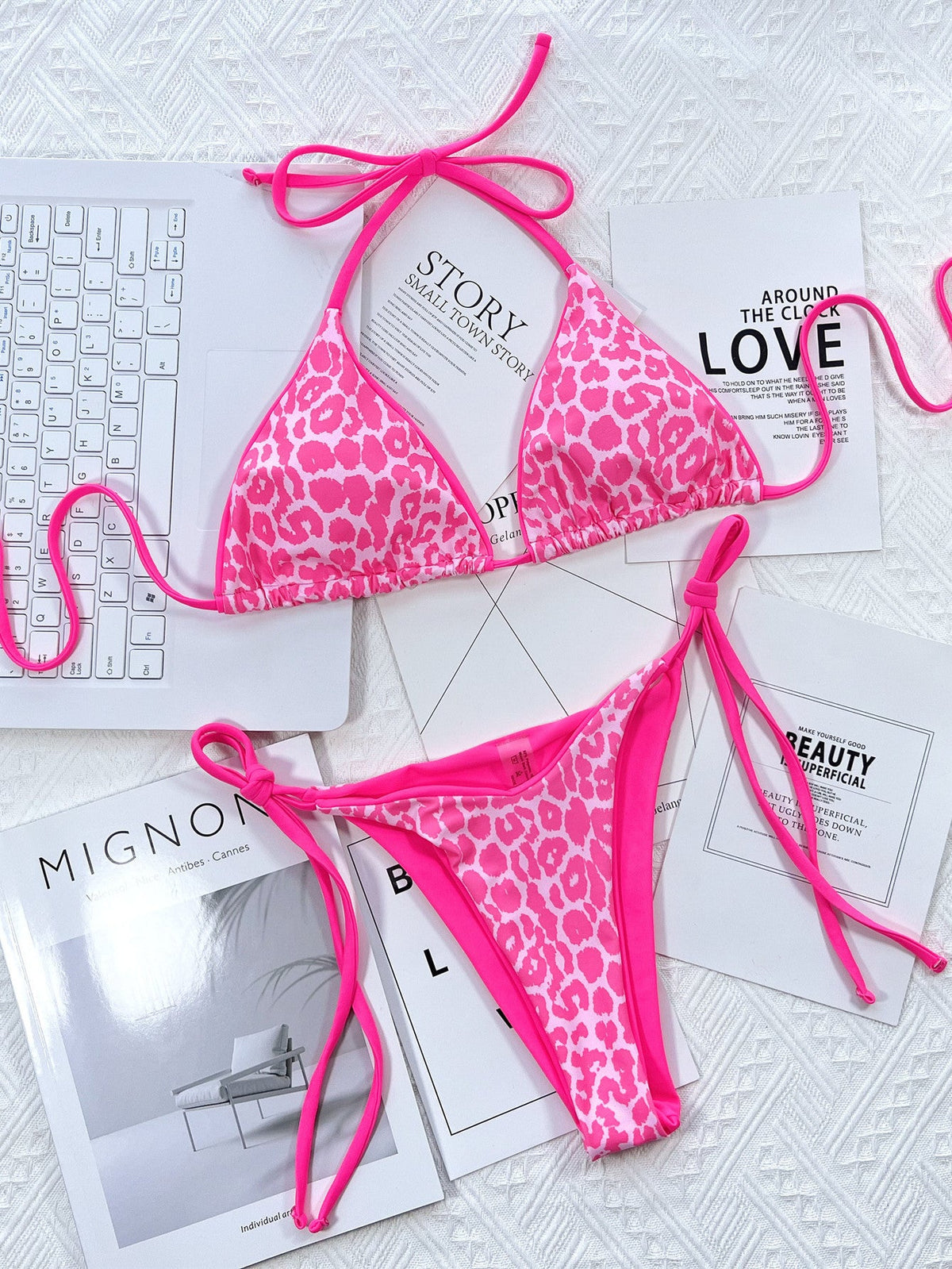 Leopard Print Tie Side Bikini Set