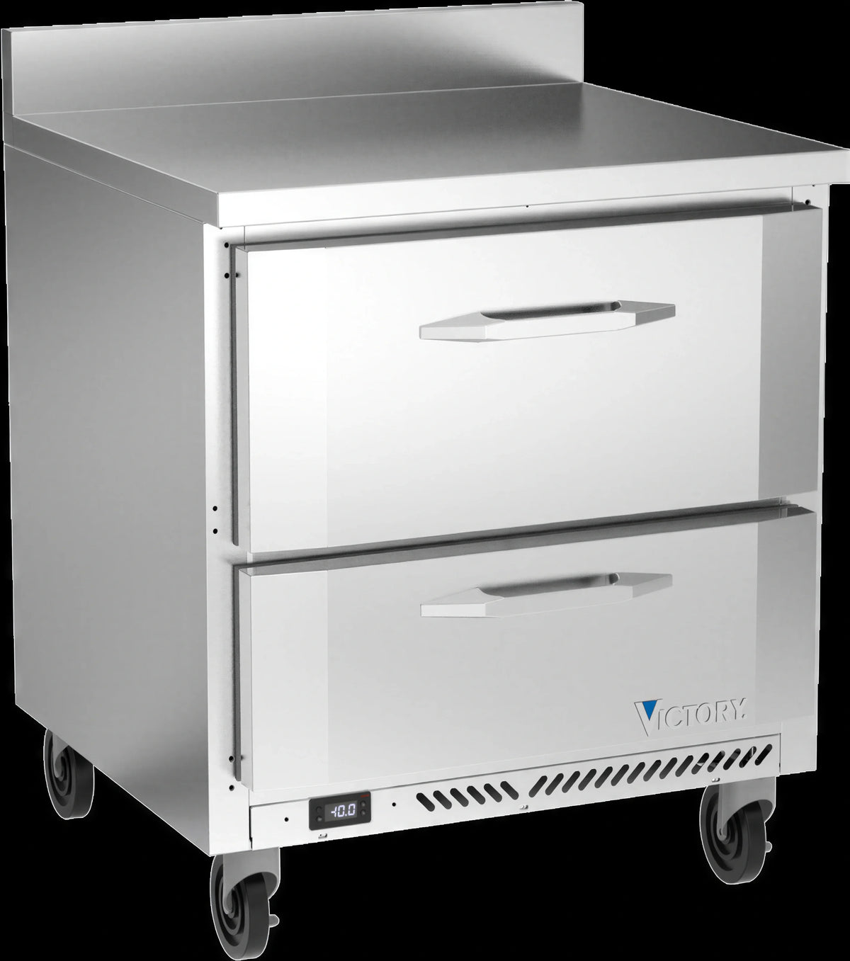 Victory Refrigeration VWFD32HC-2 32-Inch Stainless Steel Worktop Freezer with 2 Drawers, 7.22 Cu. Ft., Rear-Mounted Self-Contained Refrigeration