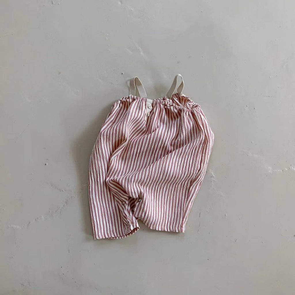 Summer Infant Thin Vertical Striped Suspender Jumpsuit