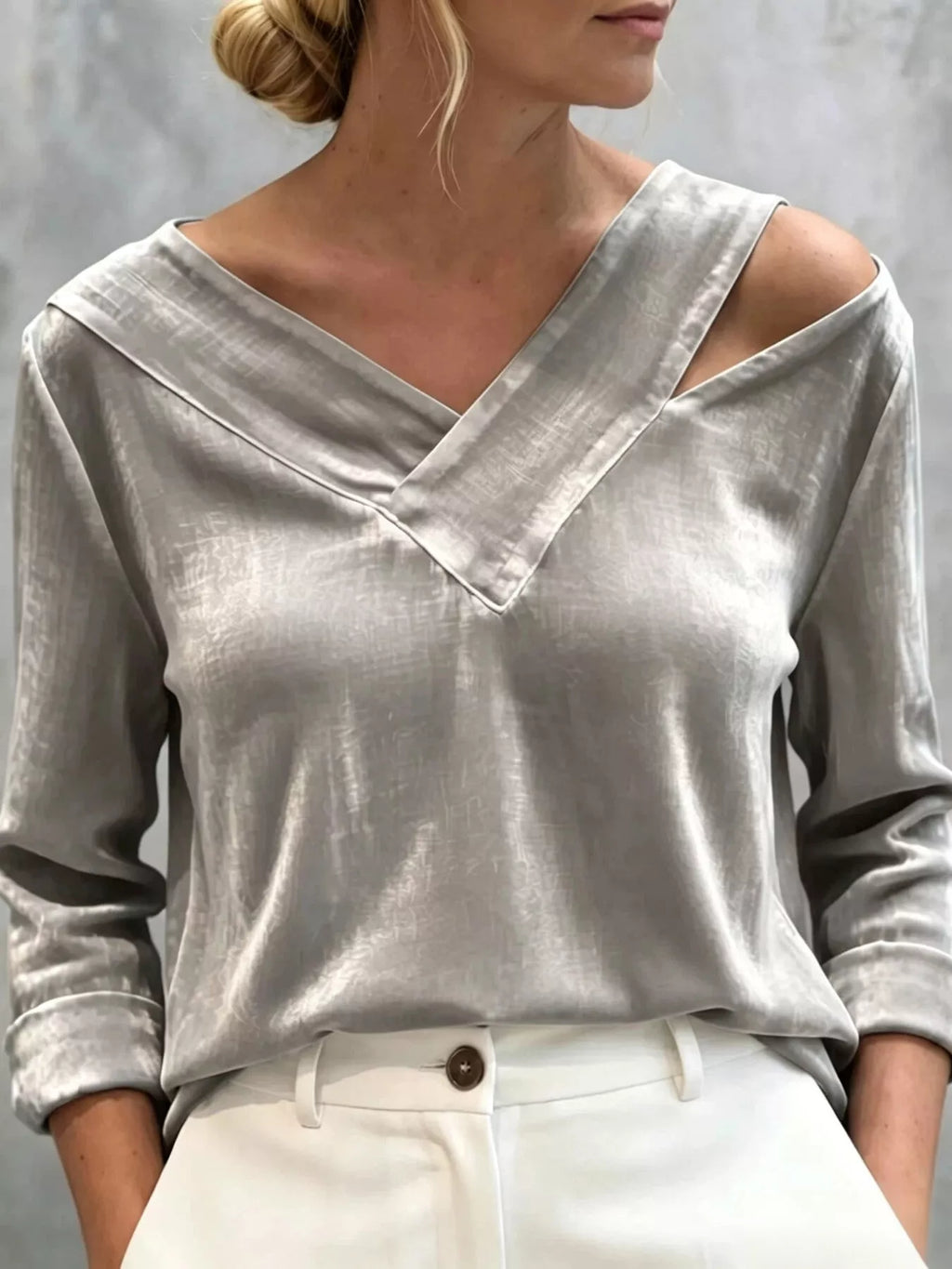 Full Size Velvet Cold-Shoulder V-Neck Blouse Plus Size
