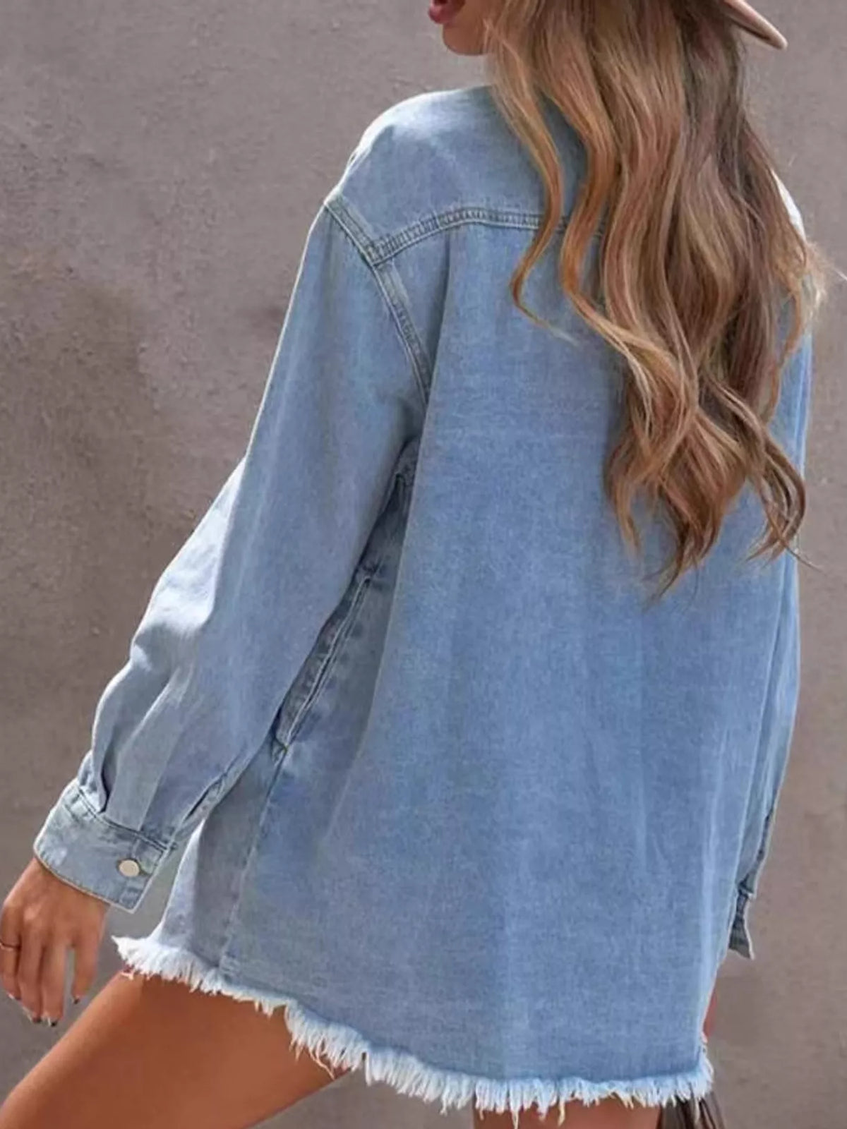 Raw Hem Button Up Denim Jacket