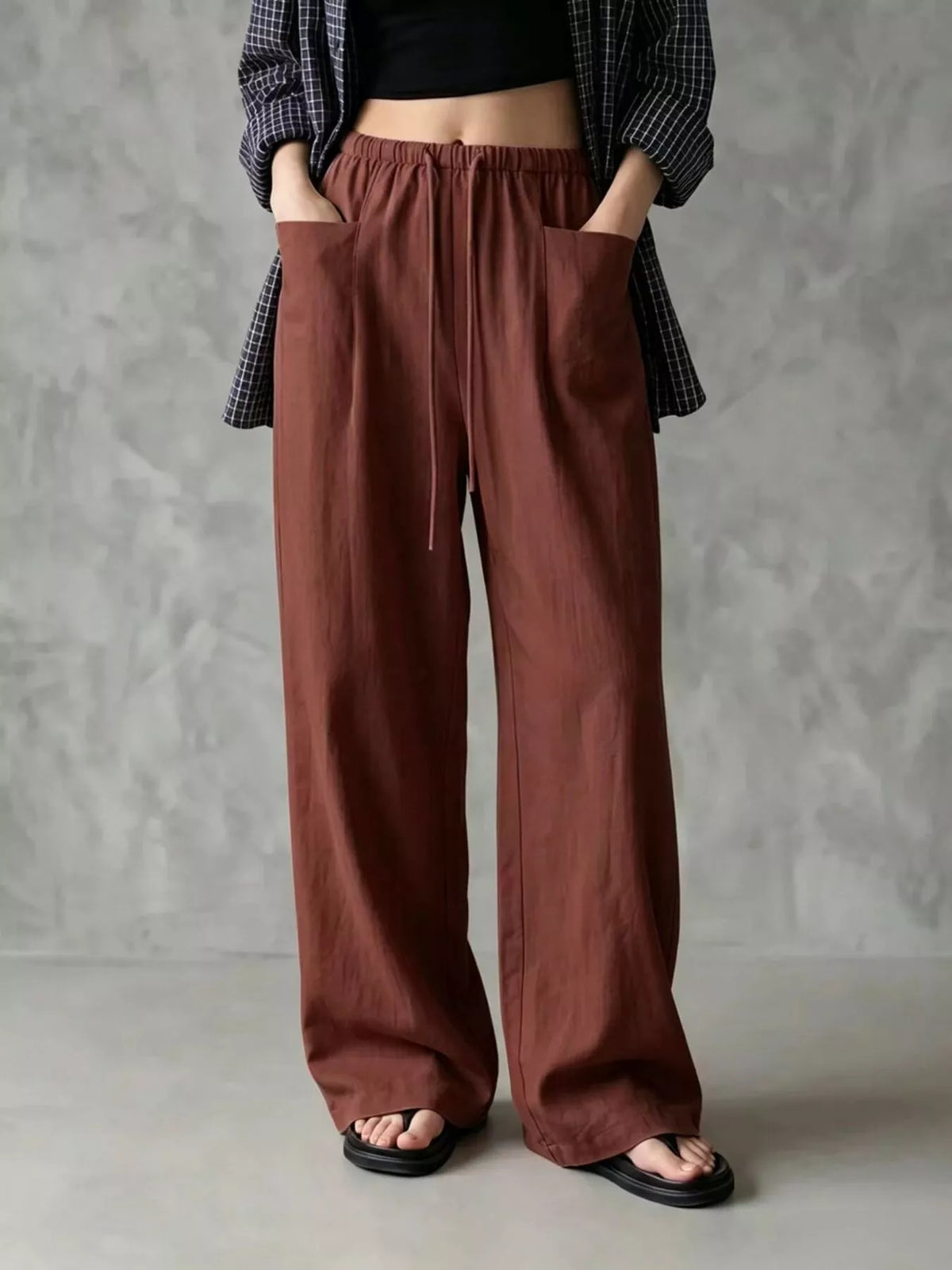 Full Size Drawstring Wide-Leg Casual Pants Plus Size