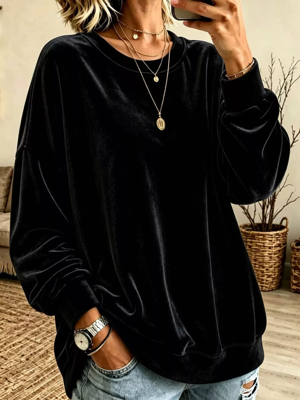 Full Size Crew Neck Drop Shoulder Sweatshirt Plus Size