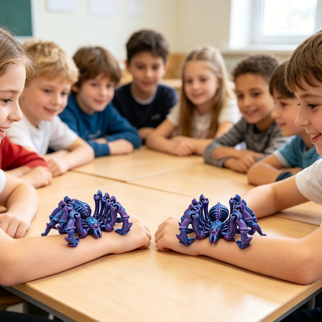 3D Printed Articulated Spider, Flexible Movable Jointed Fantasy Creature Figure, Purple Blue Desktop Fidget Decor For Office Desk Halloween Display