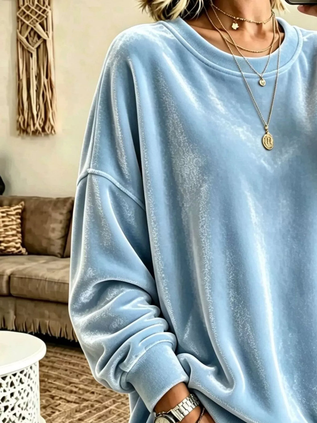 Full Size Solid Color Crew Neck Sweatshirt Plus Size