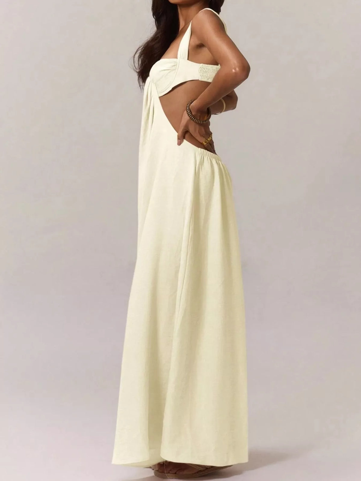 Backless Wide-Leg Jumpsuit with Cut-out Detail