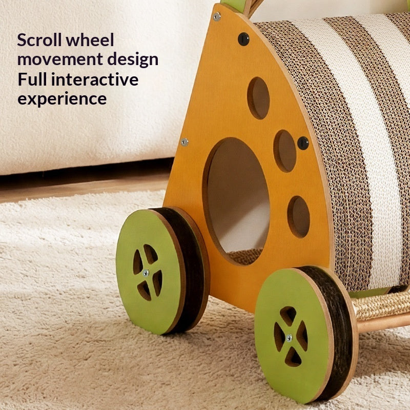 Pet Stroller With A Scratching Post Toy To Keep Your Cat Entertained