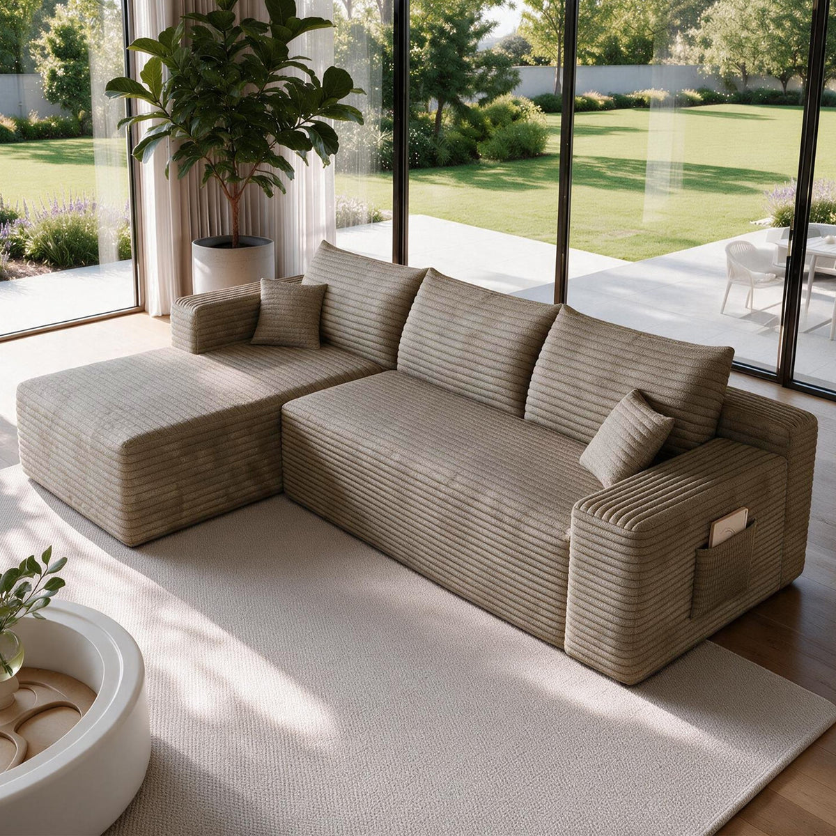 Cloud Sectional Sofa with No Assembly Required - Camel Plush Corduroy, 96"
