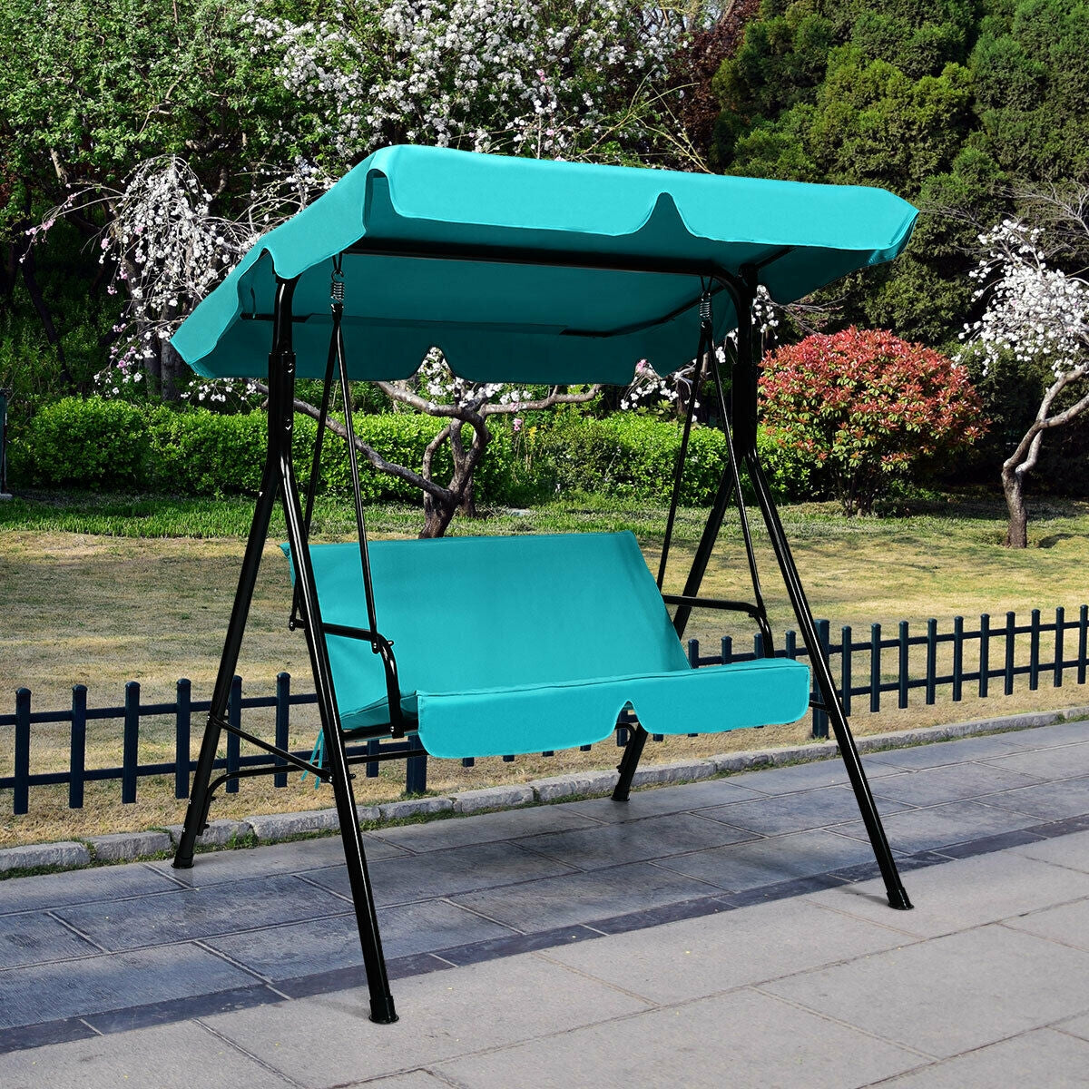 Loveseat Cushioned Patio Steel Frame Swing Glider