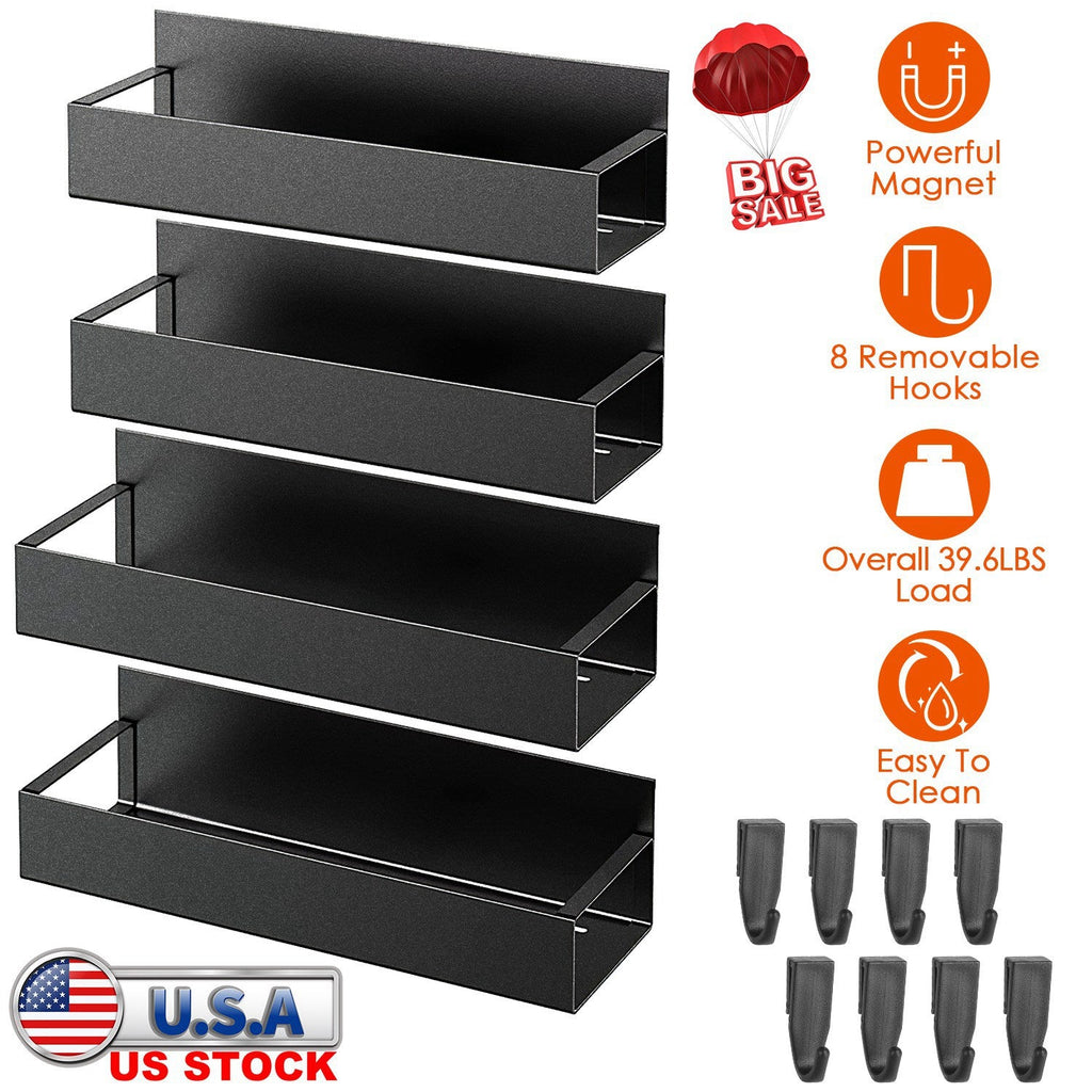Magnetic Spice Rack with 8 Removable Hooks for Kitchen
