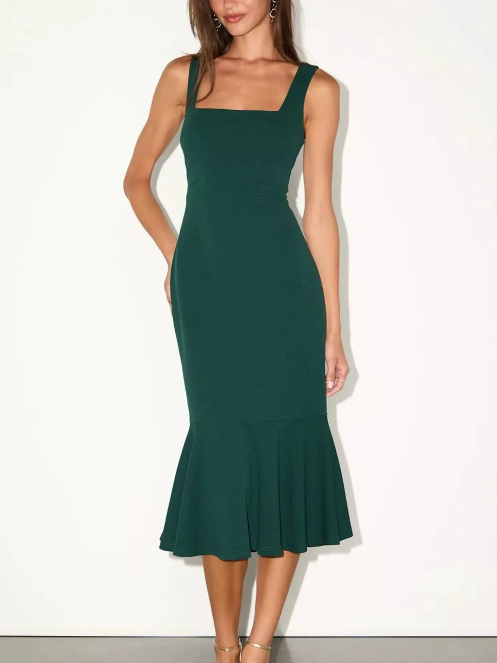 Sleeveless Square Neck Mermaid Midi Dress