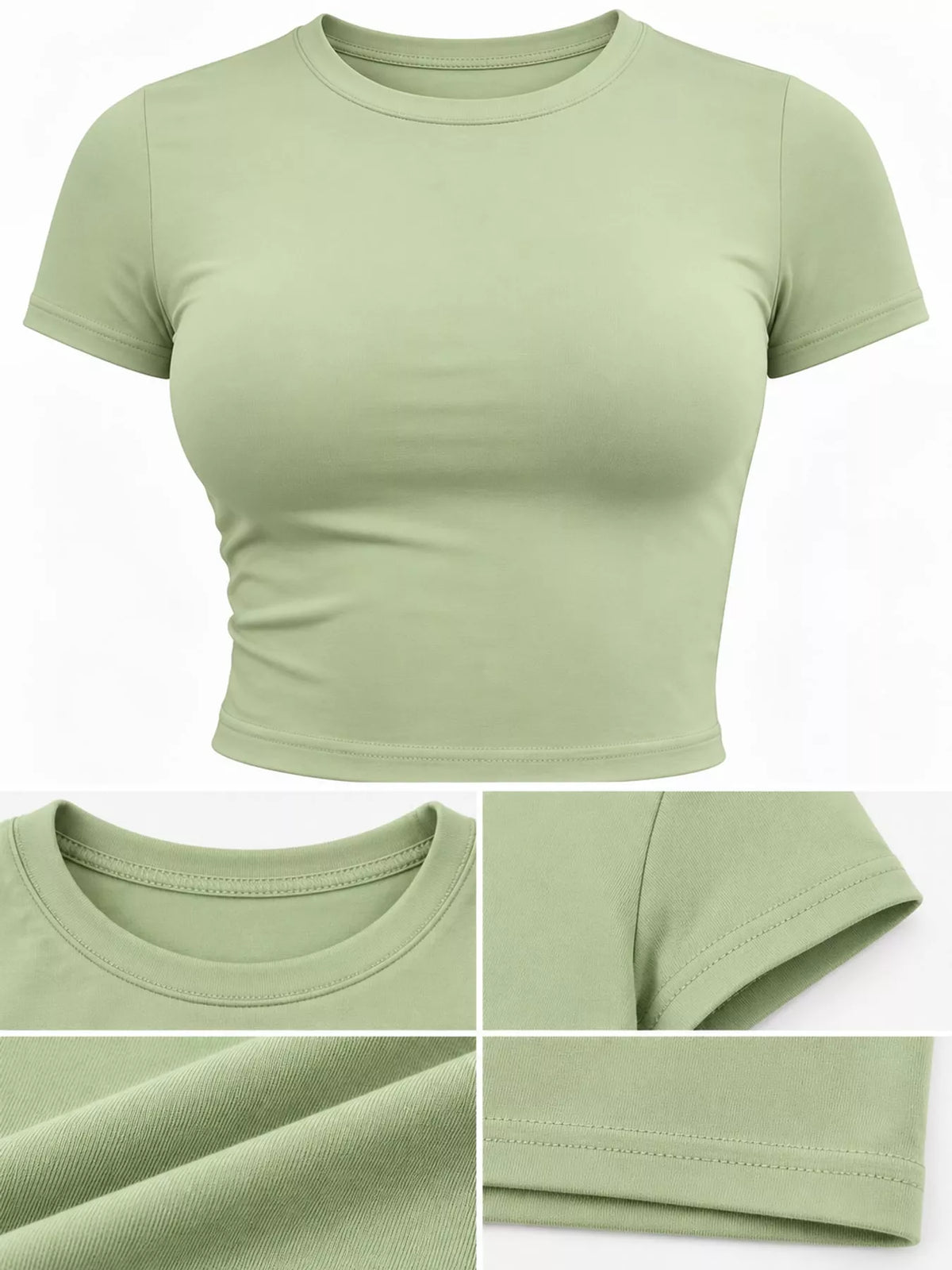 Slim Fit Basic Crew Neck Short Sleeve Crop T-Shirt