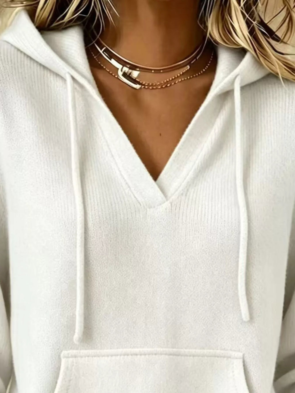 Drawstring Kangaroo Pocket Hooded Sweater