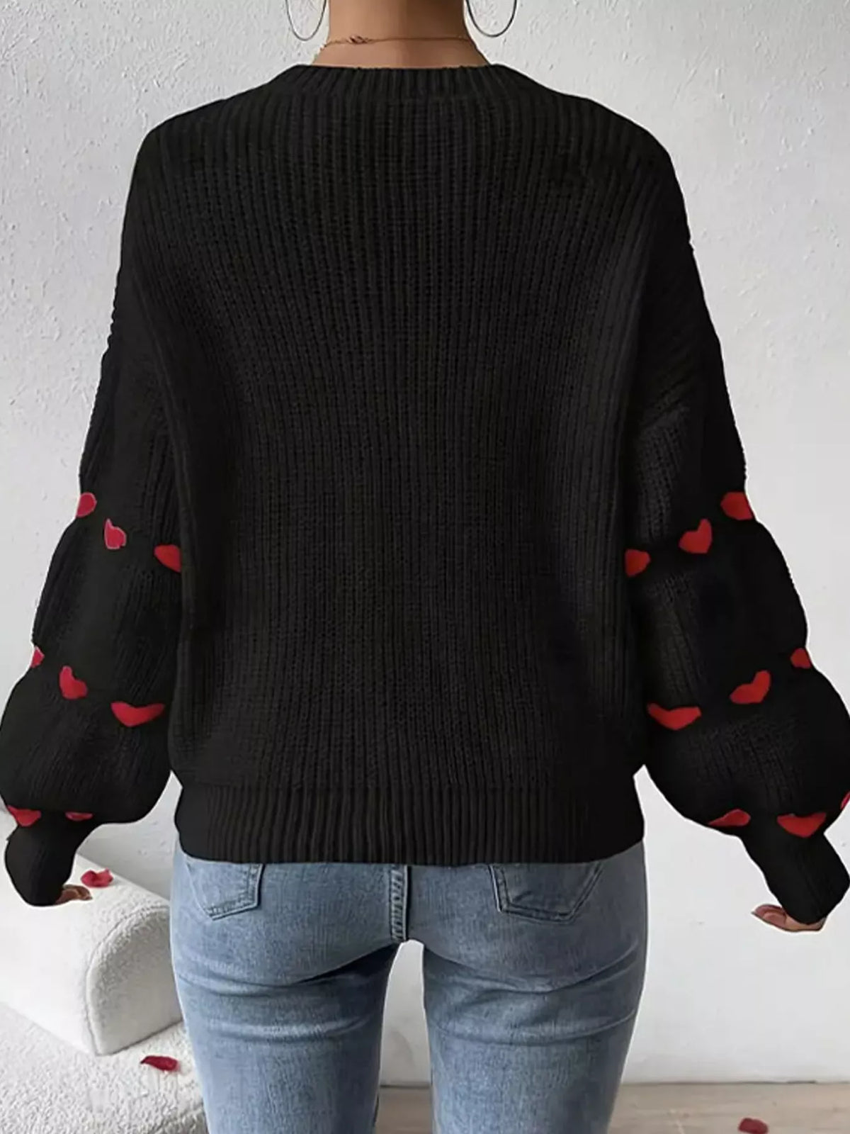 Heart Pattern Dropped Shoulder Sweater