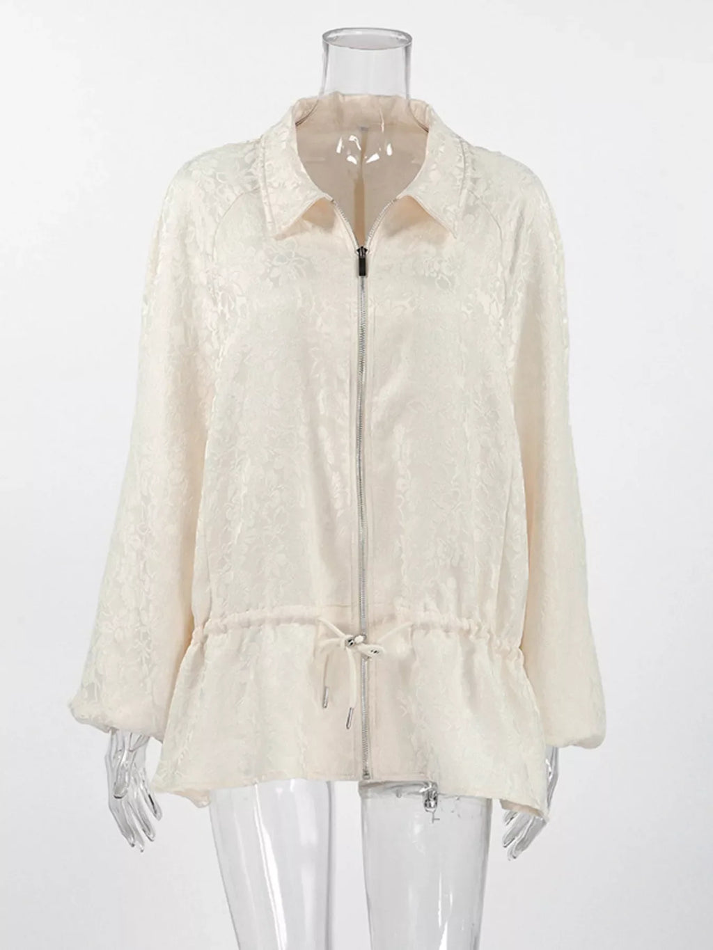 Jacquard Zip-Up Peplum Jacket