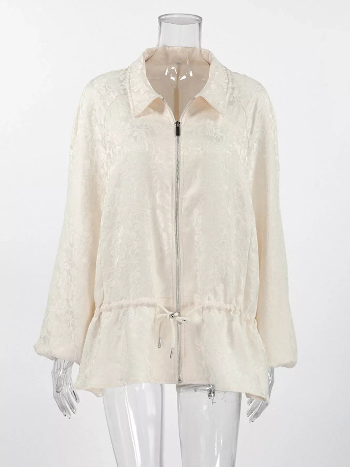 Jacquard Zip-Up Peplum Jacket