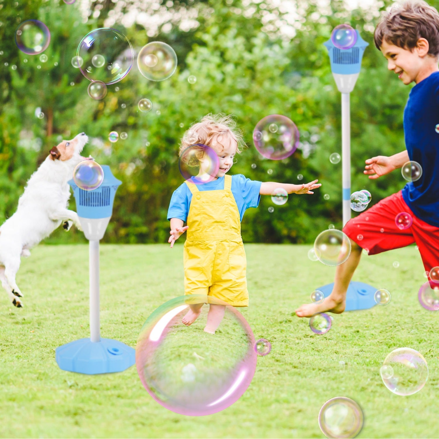 3-in-1 Standing Bubble Machine with Lights and Music