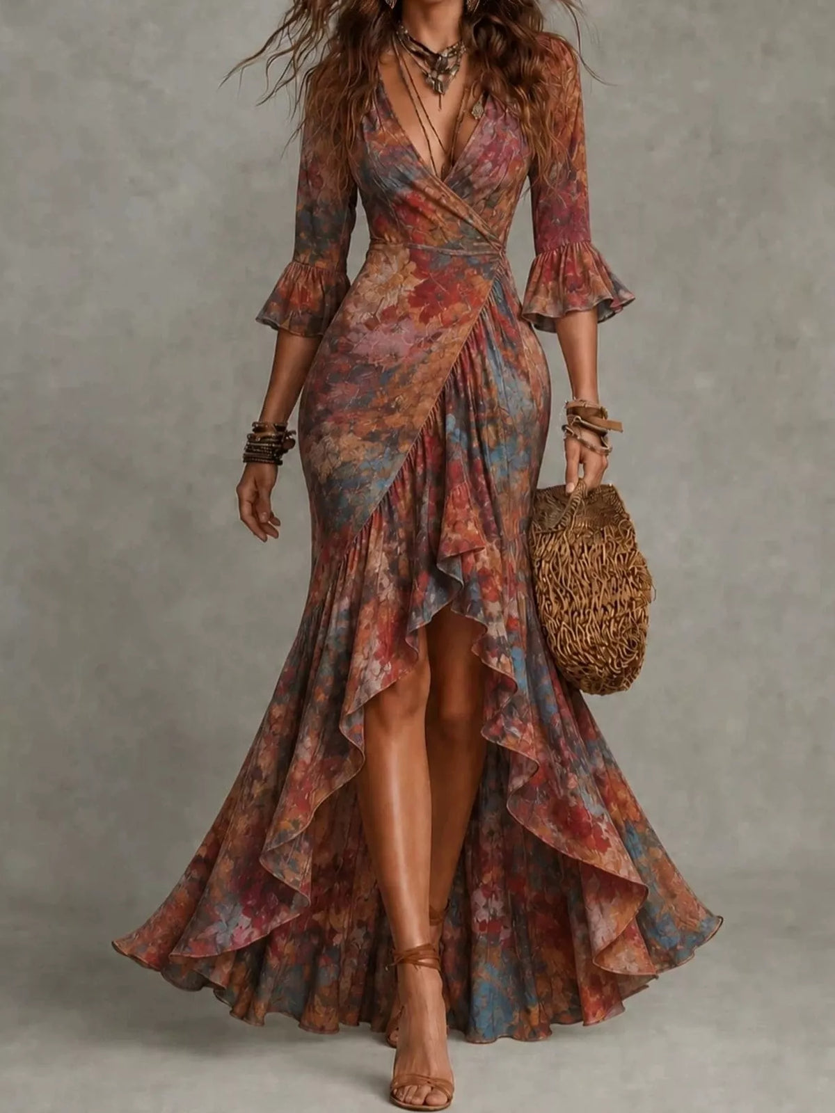 High-Low Ruffled Maxi Dress
