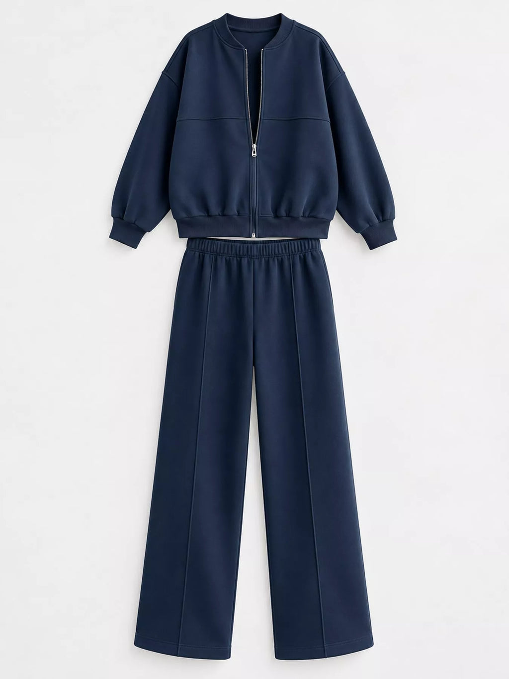 Casual Zip-Up Jacket and Wide-Leg Sweatpants Set