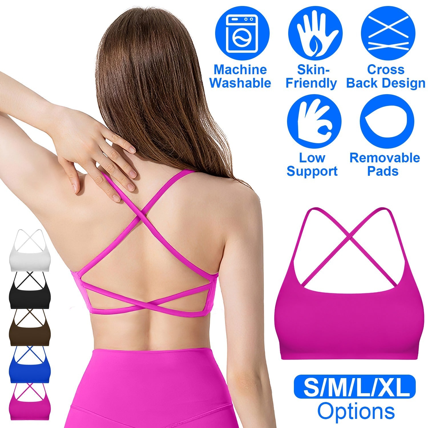 Cross Back Padded Sports Bra with Removable Pads