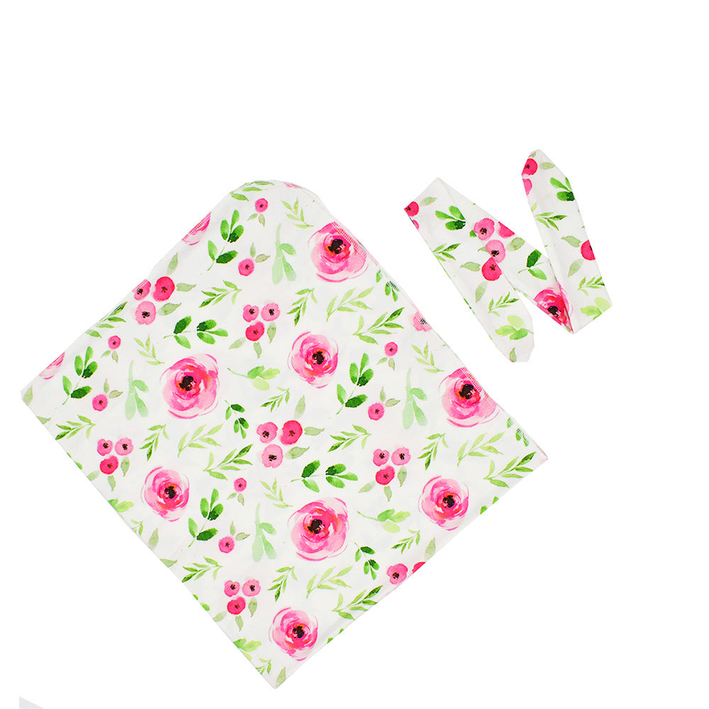 Newborn Swaddle Cloth With Rabbit-ear Knot Hairband Wrap Towel
