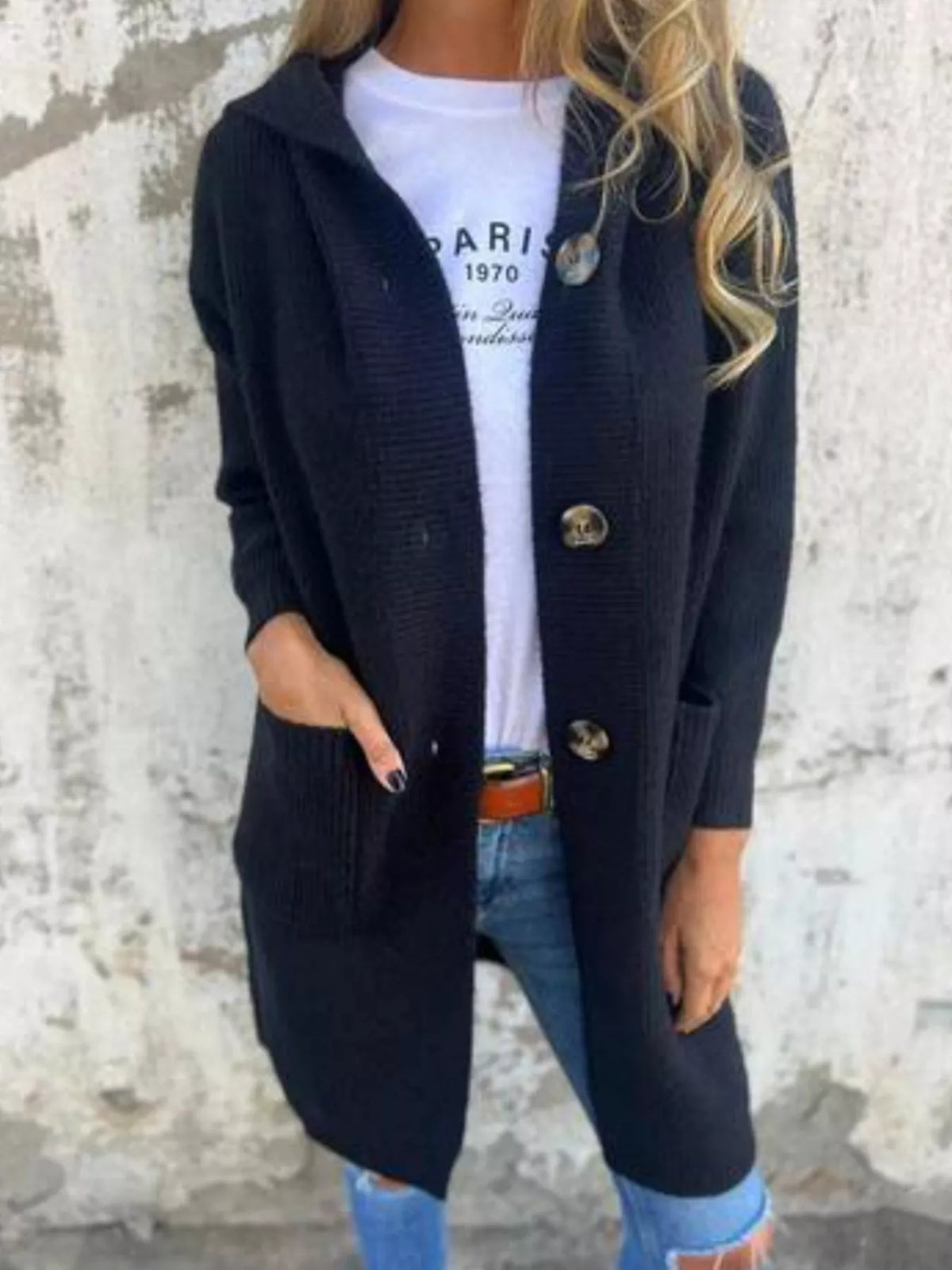 Full Size Button-Down Hooded Cardigan Plus Size