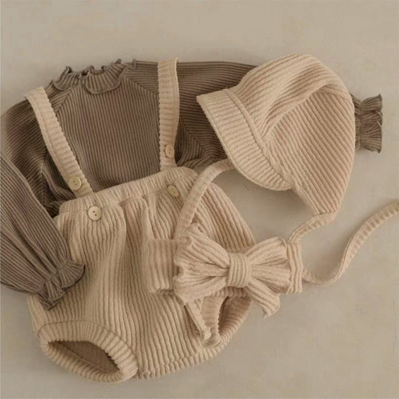 Baby Knitted Suspender Overalls, High-waisted Romper
