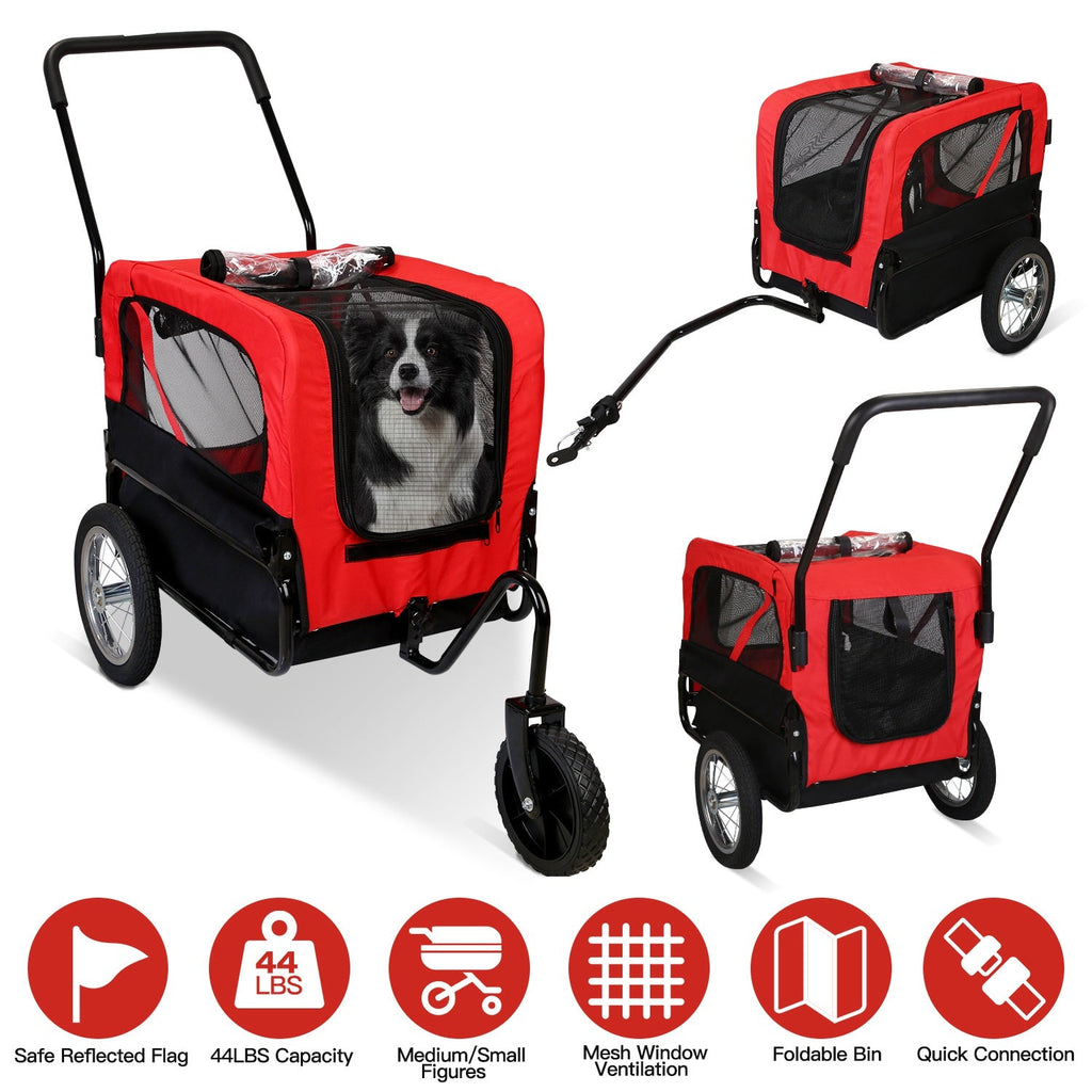2-in-1 Pet Bike Trailer and Stroller for Small to Medium Pets
