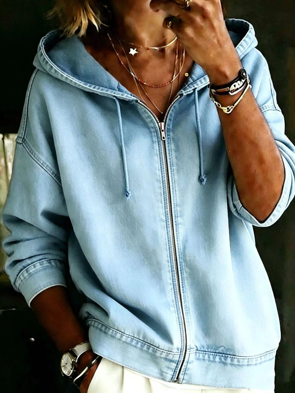 Full Size Zip-Up Dropped Shoulder Hoodie Plus Size