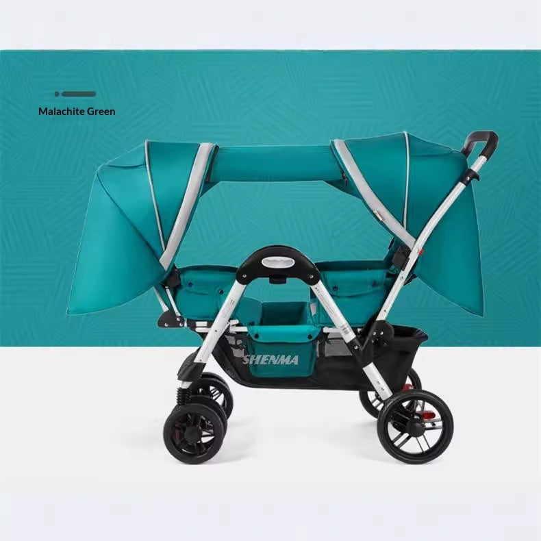 Reclining Double-Person Face-to-Face Folding Stroller With Shock Absorption