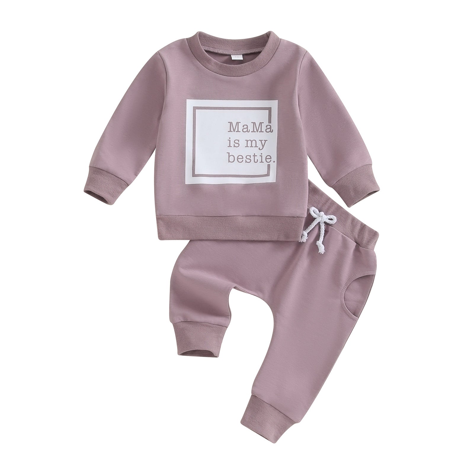 Letter-print Long-sleeve Top And Solid-color Pants Two-piece Set