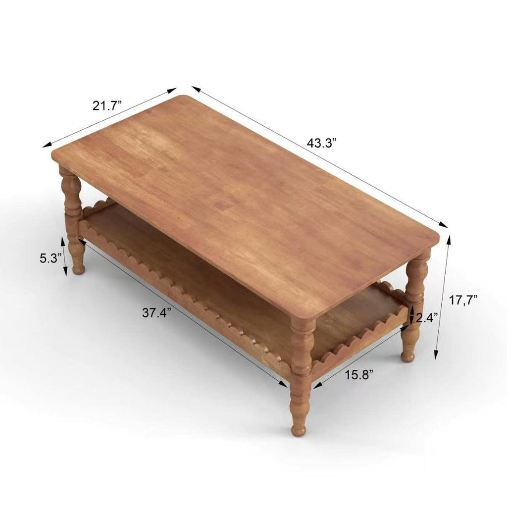 Rectangle Solid Wood Coffee Table with Storage Shelf - Natural Finish