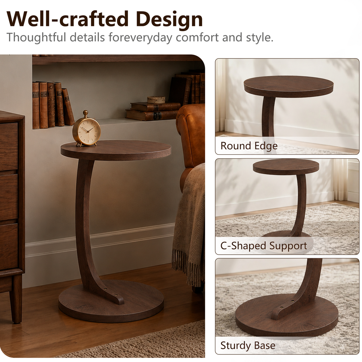 14.96" × 21.65" C-Shaped End Table