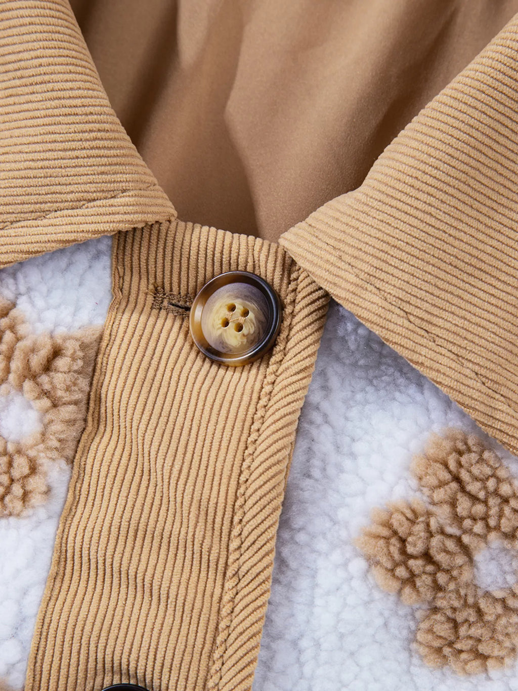 Flower Pattern Button Up Fleece Jacket