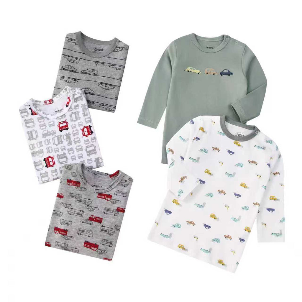 Autumn Children's Cartoon Printed Home Long-sleeved Top T-shirt Mixed Color Five Pieces