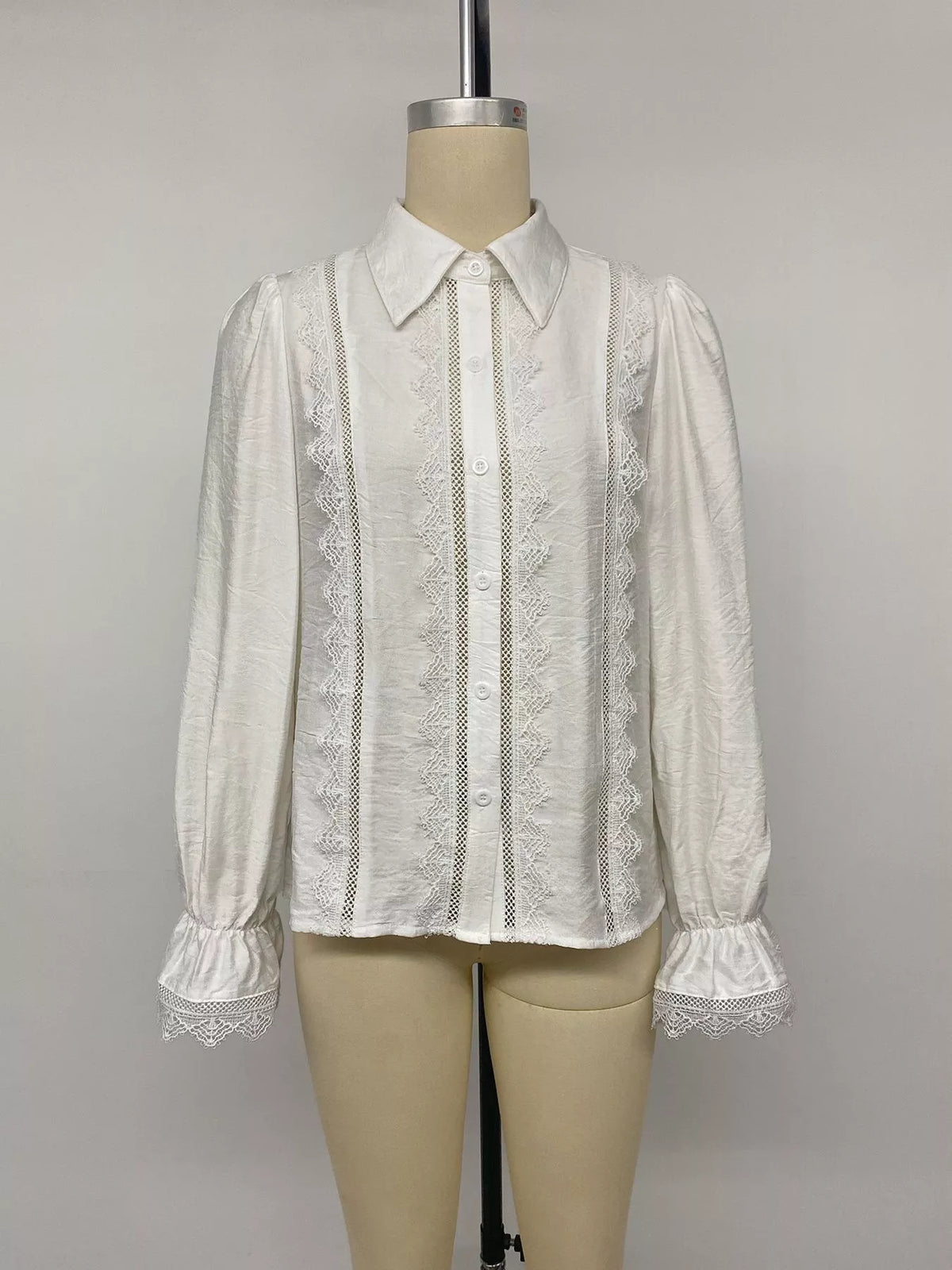 Lace-Trimmed Button-Down Shirt